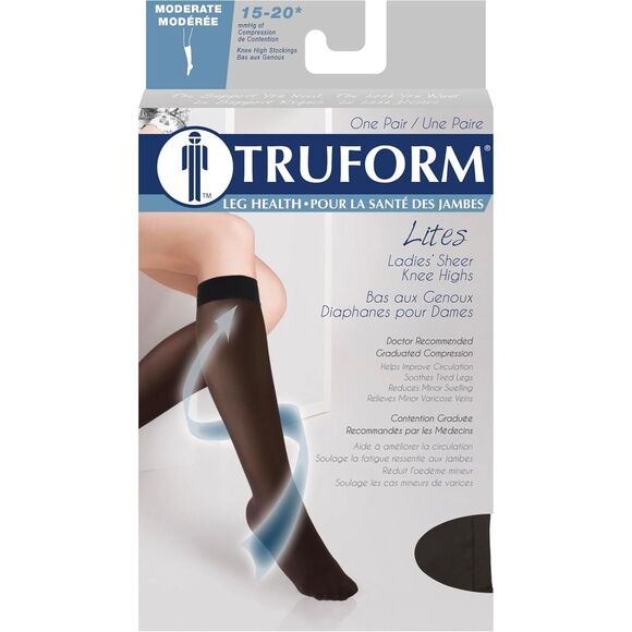 Truform Sheer Compression Stockings Women's Knee High Length Black 3X-Large - Picture 2 of 6